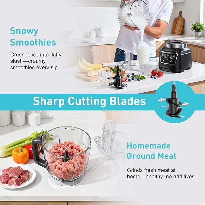 All-in-One Blender & Food Processor, 10-in-1 Professional Blender for Smoothies, Ice Crushing, Dough Making, Chopping, Grinding, Slicing & Shredding, Dishwasher Safe for Kitchen & Home Use