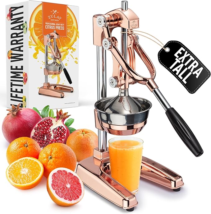 Zulay Professional Citrus Juicer - Premium Manual Citrus Press and Orange Squeezer - Metal Lemon & Lime Squeezer - Extra Tall Heavy Duty Cast Iron Manual, Rose Gold