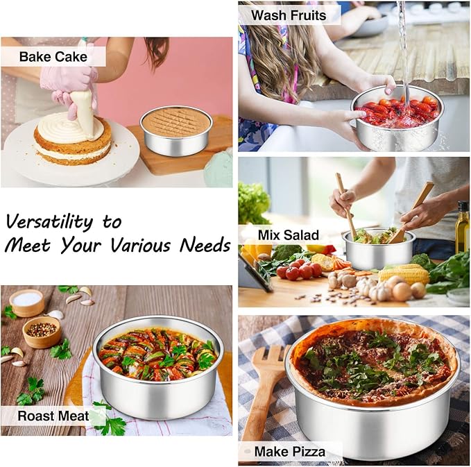 P&P CHEF 6 Inch Cake Pans Set, Round Baking Pan Stainless Steel Layer Birthday Wedding Cake Oven Pans, Non Toxic & Heavy Duty, Deep Side & Mirror Finish, Dishwasher Safe, (3Pcs)