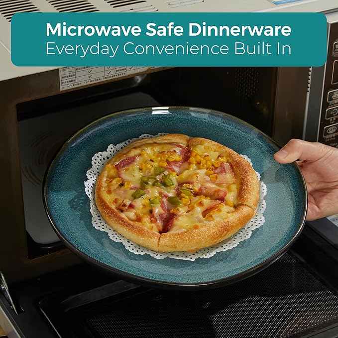 18 Piece Dinnerware Sets for 6, Green Black Reactive Glaze Stoneware | Irregular Artisan Style for Family Dinners, Weekend Gatherings | Scratch‑Resistant, Microwave & Dishwasher Safe