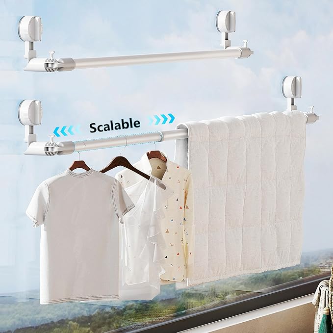 Towel Bar for Bathroom Wall Mounted,Adjustable No Drill Towel Rack,Rustproof Towel Holder,Retractable Drying Rack for Clothes,Space-Saving Towel Hanger for Closet,Bedroom,Balcony,20-34in