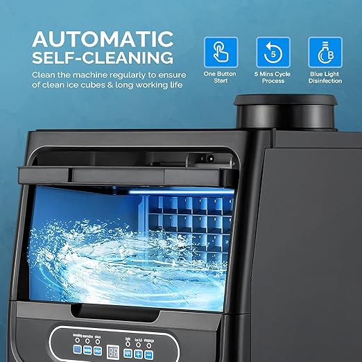 ROVSUN Commercial Ice Maker 70LBS/24H with 2 Water Inlets, Stainless Steel Ice Machine Countertop & Freestanding for Restaurant Bar with 11lbs Storage Bin, Ice Scoop, Drain Pipe & Water Filter