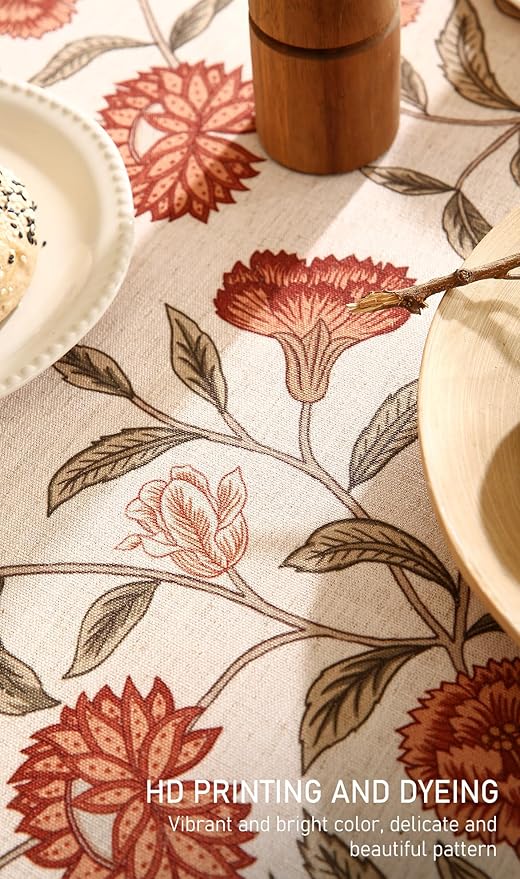 ISAENNE Designer French Extra Long Rectangular Tablecloth,Linen Orange Floral Pattern Indoor Table Cloth,Wrinkle Resistant Decor Table Cloth for Dining Thanksgiving Kitchen,67"*118"-Alvarado D