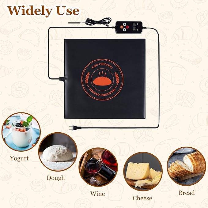 Bread Proofing Mat with Warm Cover, Sourdough Hearting Mat, Sourdough Warming Mats with Thermostat Temperature Control, 13.9" x 13.9" Bread Proofer Dough Warmer for Home Kitchen Baking