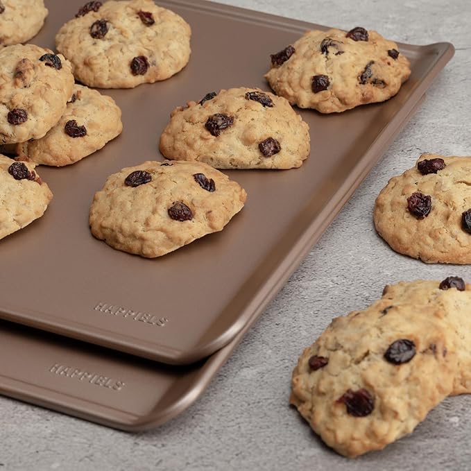 HAPPIELS 17 x 13 inch Cookie Sheets for Baking Nonstick Set of 2, PFOA free Cookie Sheet Set without rim, Cookie Sheets Non Stick, Half Sheet Pan for Oven without sides Non Toxic sheet without lip