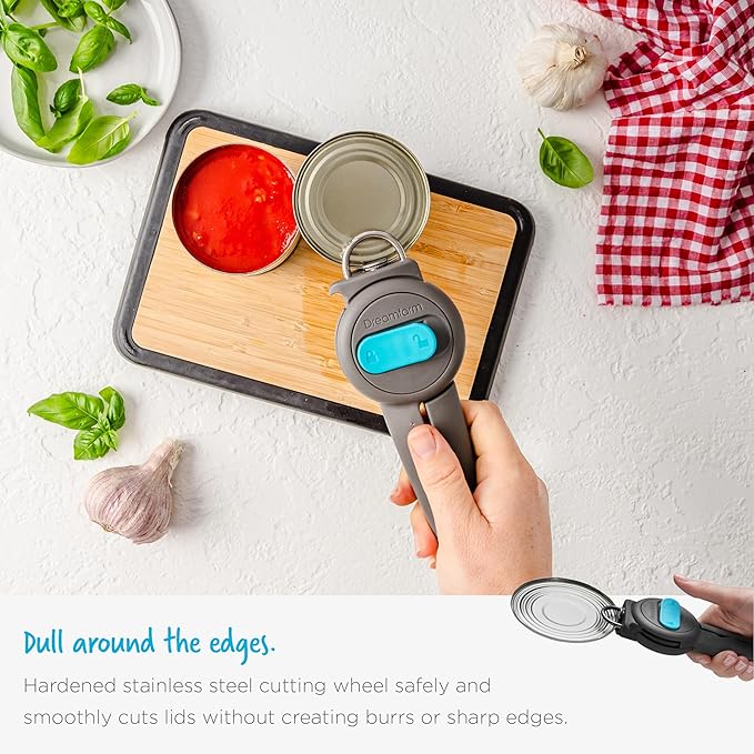 Dreamfarm Dopener 3-In-1 Ergonomic Can Opener Smoothes Can Edges for Safe Removal with Jar Lid Seal-Breaker & Can Ring Puller - Black