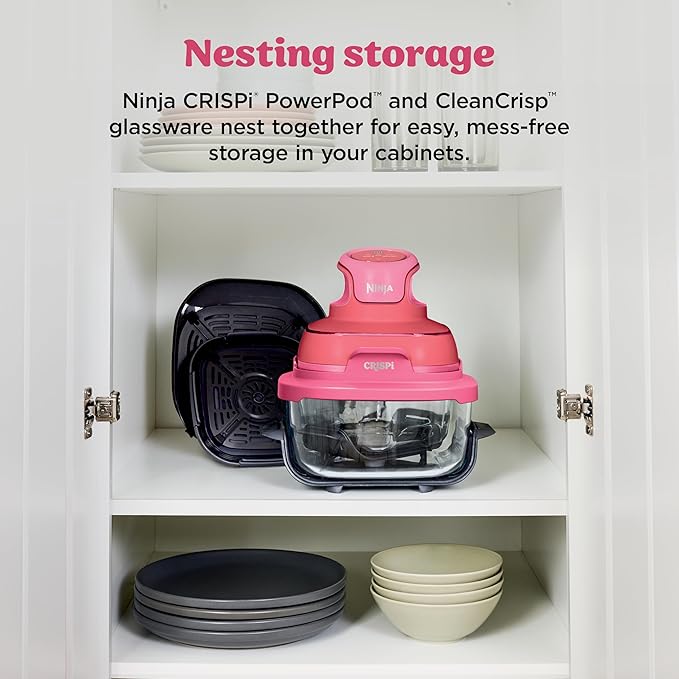 Ninja Crispi 4-in-1 Glass Air Fryer | 450°F | Non-Toxic | 4QT & 6-Cup Glass Containers w/Lids | Microwave, Freezer, Dishwasher Safe | Max Crisp, Air Fry, Bake, Recrisp | Cherry Crush | FN101DR