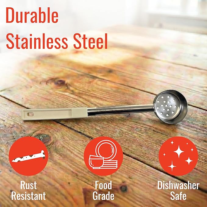 3 Ounce Slotted Stainless Steel Portion Control Ladle Spoon for Measuring and Serving; Commercial Grade Serving Scoops [Pack of 2]
