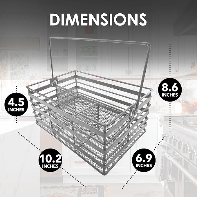 Stainless Steel Utensil Basket,Dishwasher , Flatware Basket, Kitchen, Countertop, Office, Camping, Outdoors, and Restaurants, 4-Compartment, Silver