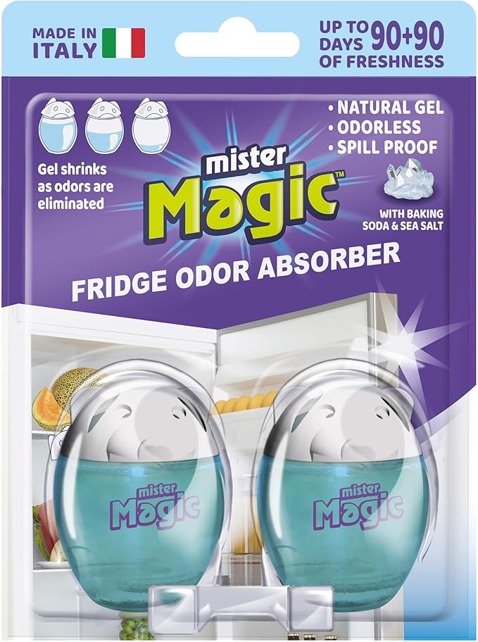 Mister Magic Refrigerator Odor Absorber – Baking Soda Formula Gel, Odorless Fridge Deodorizer, Neutralizes Food Odors, Lasts Up to 90 Days, Safe for Food, Kitchen Supplies (1 Pack, Contains 2 Units)