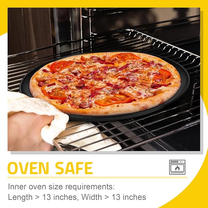 P&P CHEF Pizza Pan Set of 2, Stainless Steel Pizza Tray, Round Pizza Plate For Pie Cookie Pizza Cake, Non Toxic & Heavy Duty, Dishwasher Safe & Easy Clean, 12 Inch & Black