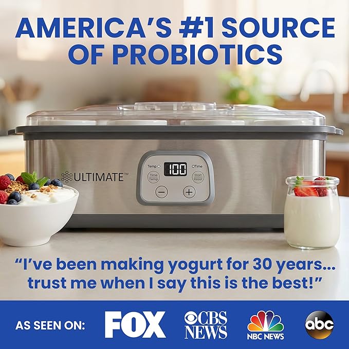 Ultimate Probiotic Yogurt Maker with Adjustable Time & Temperature Control, Make Trillions of Probiotics for Better Gut Health, Two 1-Quart Containers for Larger Batches, ULTIMATE LIFETIME WARRANTY