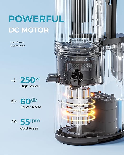 Cold Press Juicer, EUHOMY 5.4" Extra Large Feed Chute Slow Masticating Juicer, 250W Juicer Machines, 99.6% High Juice Yield,for Whole Vegetables & Fruits, Reverse Function, Easy to clean.Black