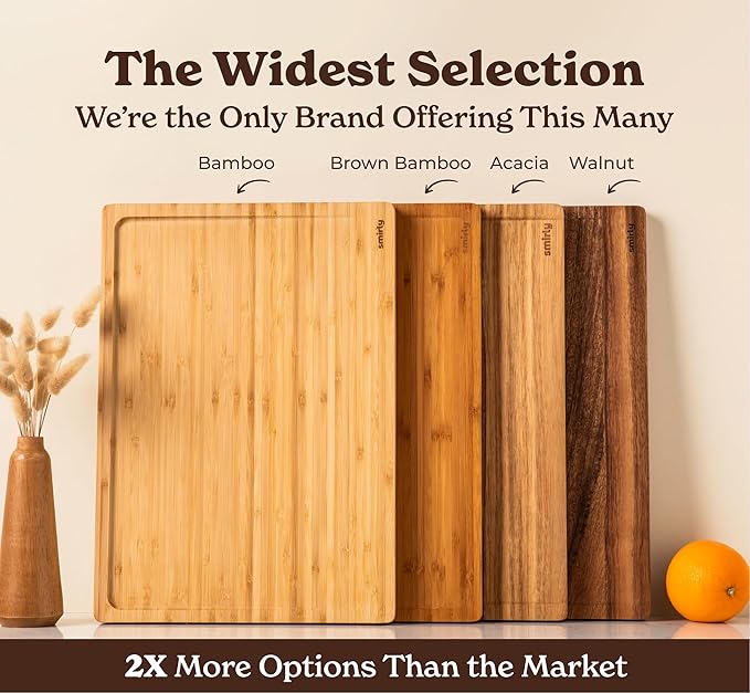 SMIRLY Walnut Wood Cutting Boards for Kitchen, Set of 2 Large - Small, Walnut Wooden Cutting Board Set with Deep Juice Grooves, Non Toxic Serving Tray