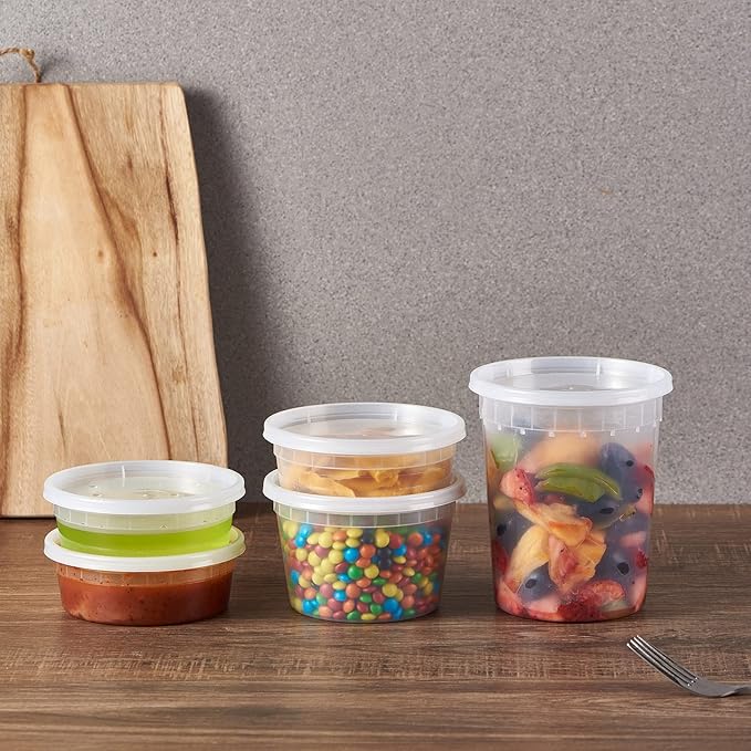 [32 oz. -24 Sets ] Plastic Deli Food Storage Soup Togo Containers With Airtight Lids Clear Disposable Takeout Quart Container Freezer Safe | Meal Prep | Stackable | Leakproof | BPA Free | Microwavable