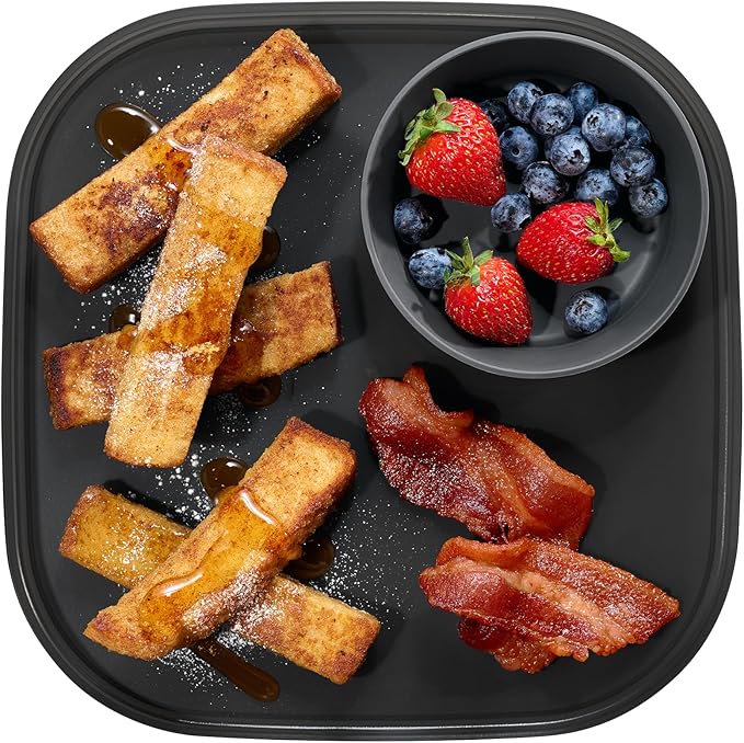 madesmart Dipware Reusable Dining Plate/Serving Tray for Appetizers and Snacks, Food-Safe Appetizer Serving Platter with Removable Dip Bowl, Carbon (Pack of 6)