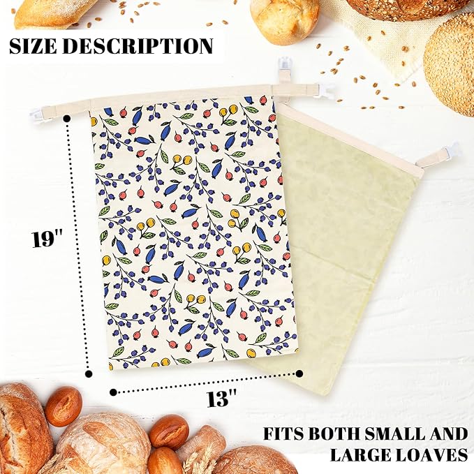 2 Pack Beeswax Bread Bags - 17x13 Inch Reusable Bread Storage Bags,Bees Wax Lined Bread Bags for Home Cooks fresh bread storage Easy Clean (Berry)