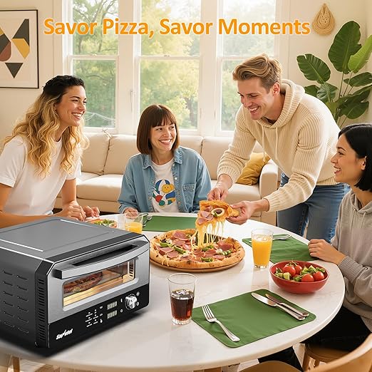Pizza Oven Indoor Outdoor: Heats up to 750℉, Up to 12" Electric Countertop Pizza Maker with 6 Presets, Control Knob, Portable Pizza Cooker Warmer for Home, Camping, Pizza Stone, Pizza Peel