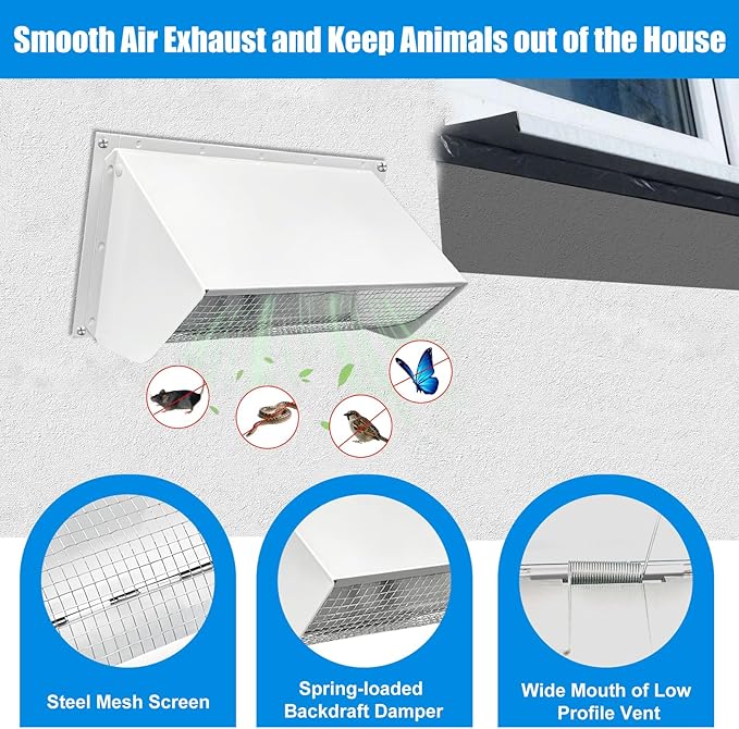 Wall Vent Cap for Broan Exhaust Fan for Kitchen Range Hood Bathroom Exhaust Dryer Vent for 3-1/4" x 10" (white)