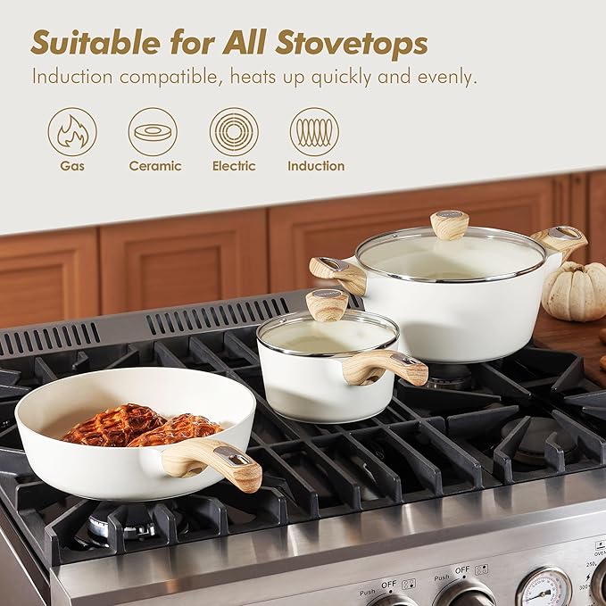SENSARTE Ceramic Cookware Sets, Pots and Pans Set Non stick, 14-Piece Induction Cookware, Non toxic Healthy Non Stick Kitchen Cooking Set, with Frying Pans Set, PFAS PTFE PFOA PFOS Free