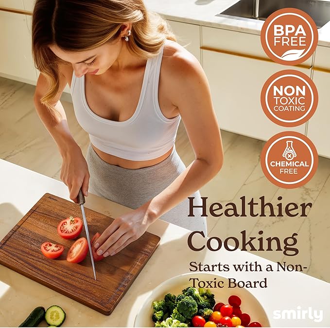 SMIRLY Walnut Wood Cutting Boards for Kitchen, Set of 2 Large - Small, Walnut Wooden Cutting Board Set with Deep Juice Grooves, Non Toxic Serving Tray
