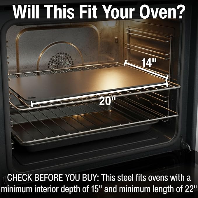 ThermiChef 14x20 Pizza Steel, 1/4" Thick, 19.2 lbs - Cooking Steel for Oven & Grill - Made in USA