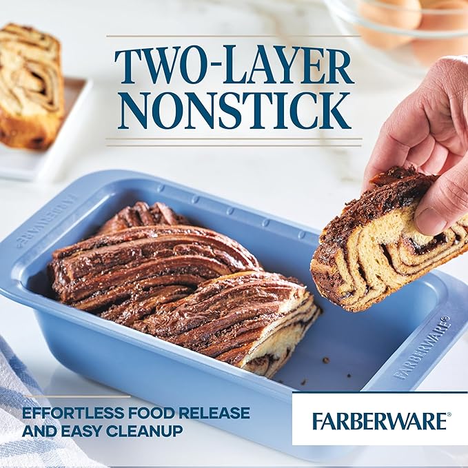 Farberware Easy Solutions Nonstick Bakeware Meatloaf/Loaf Baking Pan, 9 Inch x 5 Inch with Portion Marks - Blue