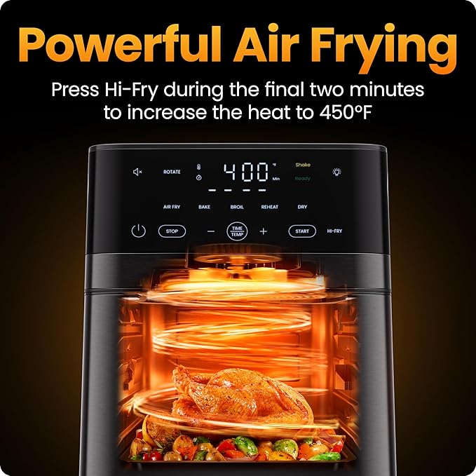 Chefman Air Fryer 6-in-1, XL 14-Quart Multifunctional Airfryer with Touchscreen Controls, Rotisserie, Food Dehydrator, Convection Oven, Bake, Broil, and Reheat Functions, Windowed Door – Black