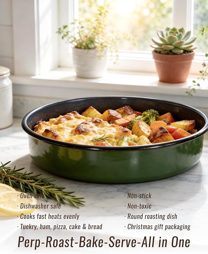 Enamel Pizza Pan Set Round Baking Pans for Oven Roasting Chicken Roast & Ham Dish 4-Pack 9/10/12/14 Inch Non-Stick Heat Resistance Dishwasher Safe, Birthday & Mother Day Gift Cake Pan