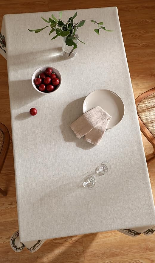 ISAENNE Designer Christmas Linen Small Rectangular Tablecloth,Light Beige Western Elegant Table Cloth,Wrinkle Resistant Decor Tablecloths for Dining Thanksgiving Kitchen Christmas,55"*71"-Carol G