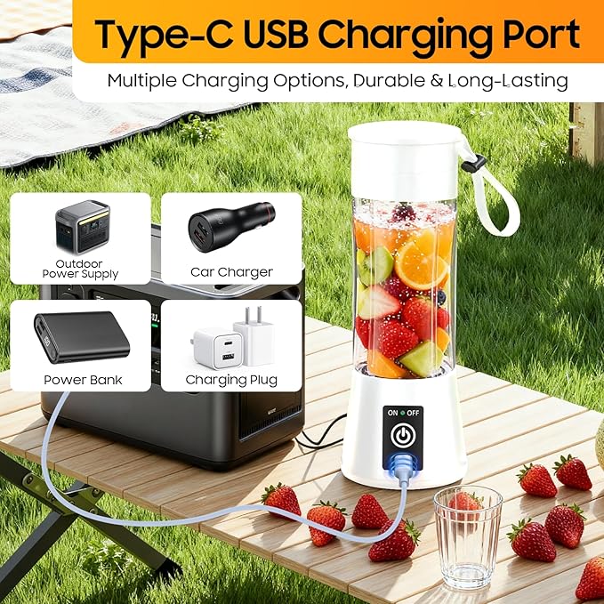 Portable Blender for Smoothies & Shakes - Cordless Personal Size Mini Blender with BAP Free Juice Cup, USB Rechargeable Suit for Sports/Picnic, Mother's Day