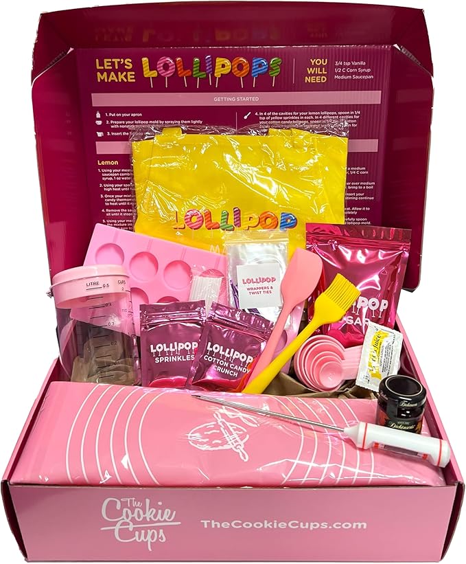 The Cookie Cups Lollipop Making Kit for Kids - Create 12 Delicious and Colorful Lollipops, Candy Making Kit for Boys and Girls, Kids Cooking Set