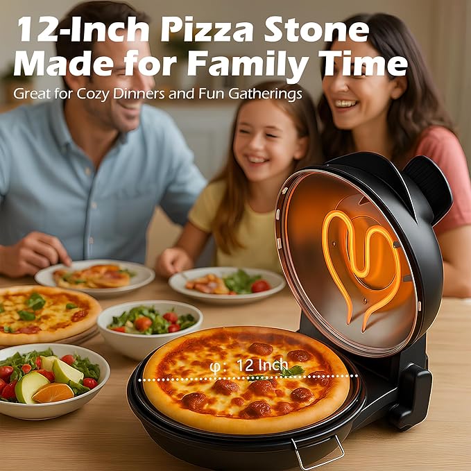 12" Pizza Oven, Indoor Pizza Oven Heats up to 800°F, 1200W Electric Pizza Maker with Viewing Window, Temperature Control & Timer