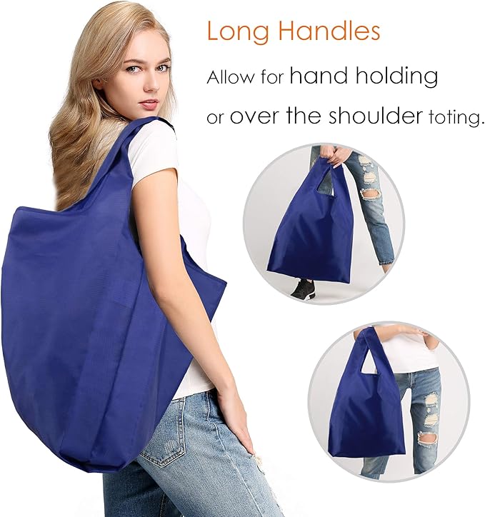 BeeGreen Navy Blue Reusable Grocery Bags Wholesale Reusable Kitchen Bags Bulk Foldable-Machine Washable with Zipper Storage Pouch 50 Packs