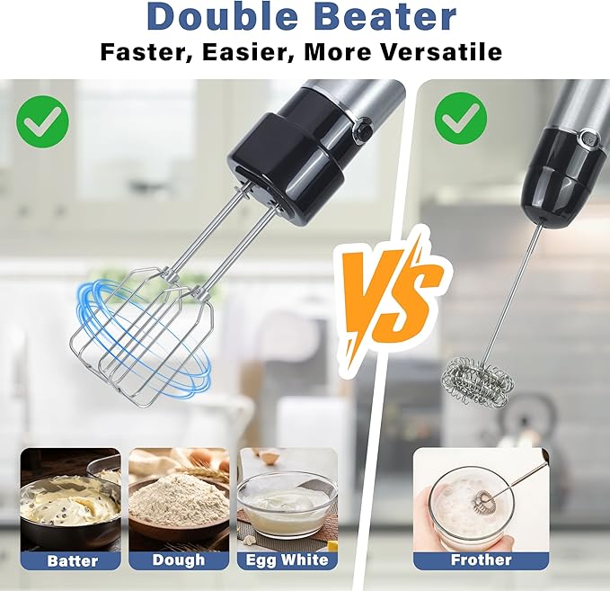 REVOTRA Immersion Blender Handheld, 6 in 1 Hand Blender, 12 Speed Stainless Steel Immersion Blender, Whisk, Chopper, Beaker, Beaters, Milk Frother