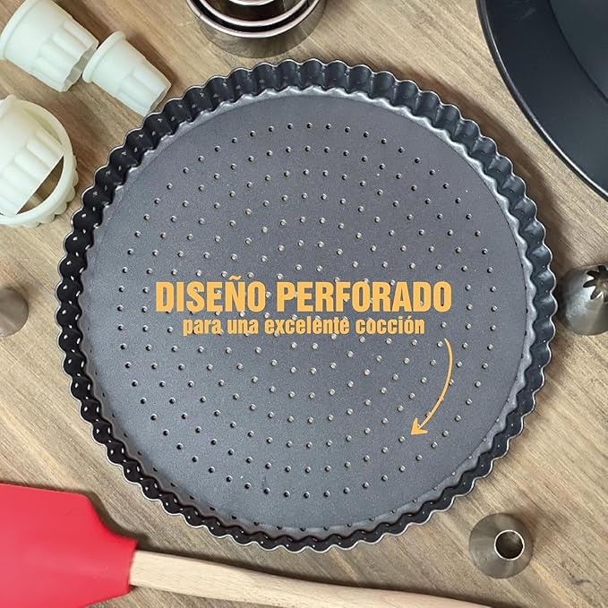 Set of 3 Deep Dish Pie Pan with Removable Bottom - Fluted Carbon Steel Tart Pan for Quiche Lorraine & Pies - Crispy Crust Baking Dish for Home Bakers - 7.87, 9.44 and 11 inches
