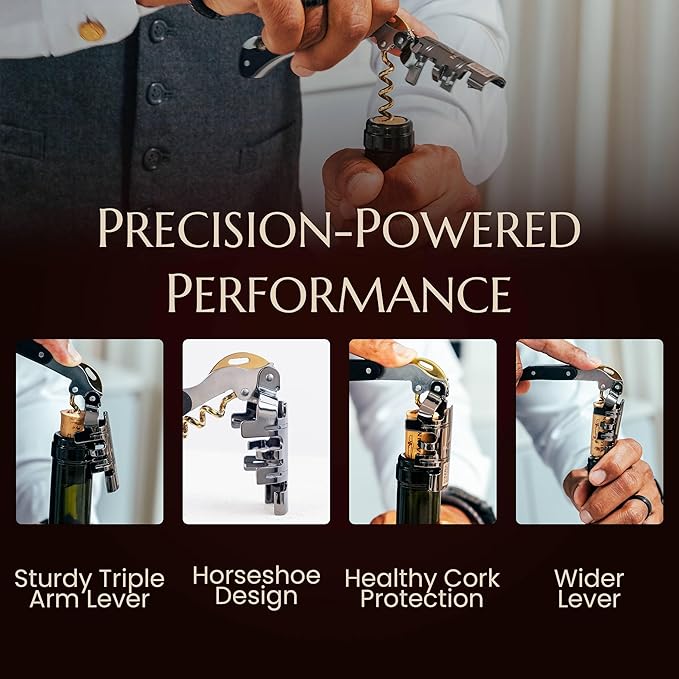 Corkscrew for Professionals FALCORK® 354 – Control – 3-Step Lever, 6-Turn Helix and Generous Wooden Handle for Maximum Smoothness and Controlled Technique on Fine Wine Corks