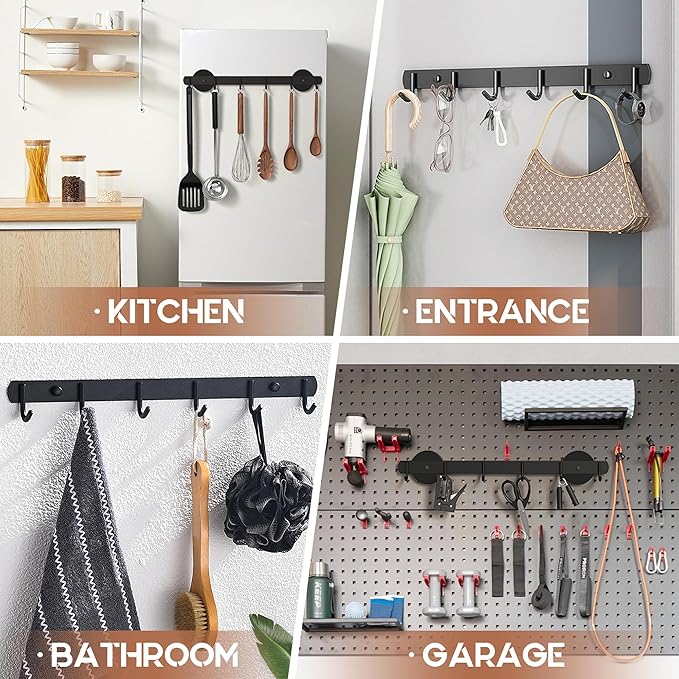 Magnetic Utensil Holder For Fridge, Heavy Duty Magnetic Coat Rack For Metal Door, Magnetic BBQ Tool Rack, Strong Magnet Bar With 6 Hooks Storage Hanger Hanging Kitchen Utensil, Coat, Towel, Grill Tool