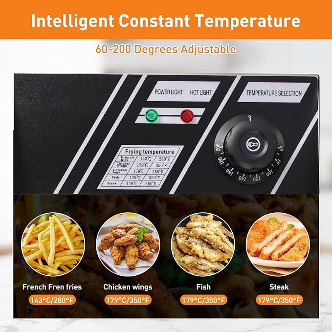Electric Deep Fryer – 6L Large Capacity Deep Fryer with Detachable Basket, Adjustable Temperature Control, 1600W Stainless Steel Commercial Fryer for Restaurant & Home – Perfect for Chicken, Fries