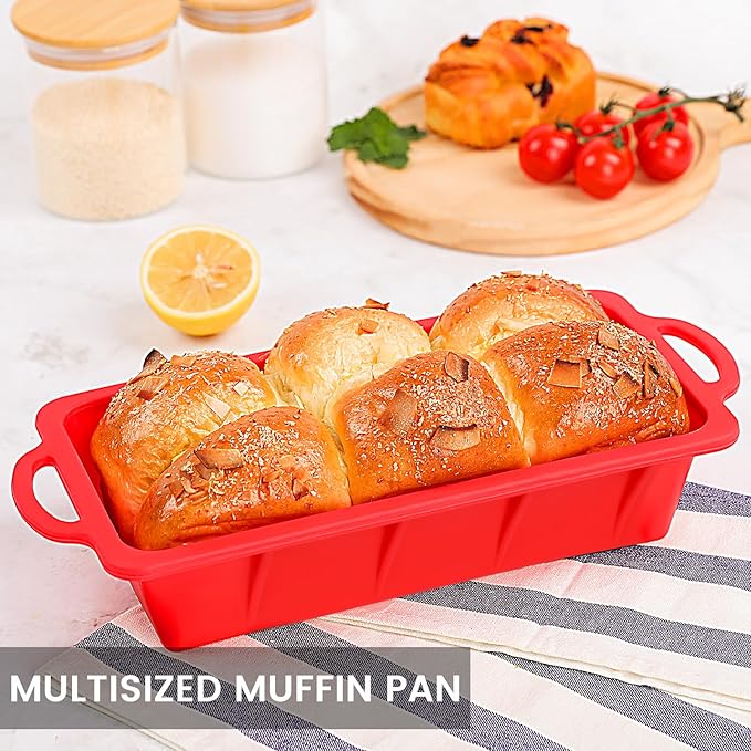 Vinino 2 Pack Silicone Bread Loaf Pan with Metal Reinforced Frame, 9.5 x 5 in Non-stick Silicone 1 lb Loaf Pan for Baking, Durable Bread Pan for Oven Dishwasher Safe - Red