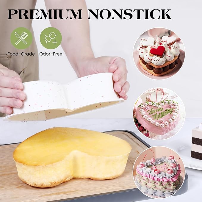 8 Inch Heart Shaped Cake Pans Large Heart Cake Pan Nonstick Silicone Molds for Baking Set of 3 (Cream)