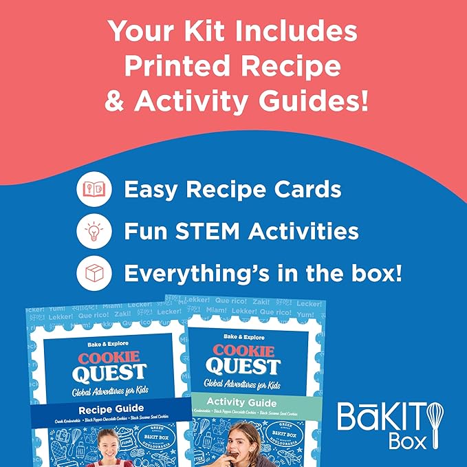 BāKIT Box Greek Koulourakia Cookie Kit, Kids Baking Gift with Printed Recipe & Activity Guide, Make Greek Twist Cookies + Learn Words & Symbols