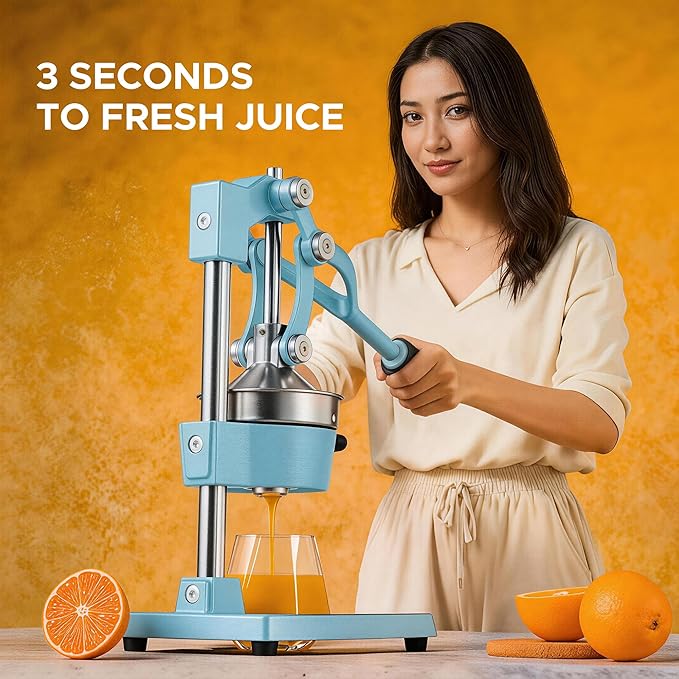 CO-Z Manual Citrus Juicer, Heavy-Duty Manual Juicer with Conical & Flat Pressure Plates, Professional Lemon Squeezer for Orange Pom Lime Lemon Juice, Dishwasher Safe Juice Press, Blue