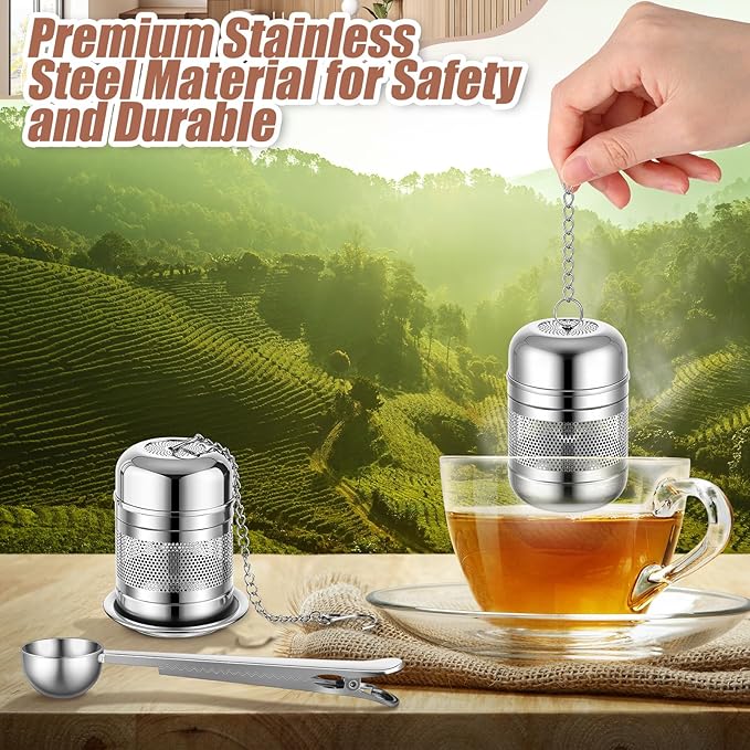 Umigy 4 Pcs Tea Infuser Strainers for Loose Tea with Scoop, Extra Fine Mesh Steeper 304 Stainless Steel Diffuser Leaf Holder with Extended Chain Hook for Brew, Spices, Seasoning (Stylish Style)