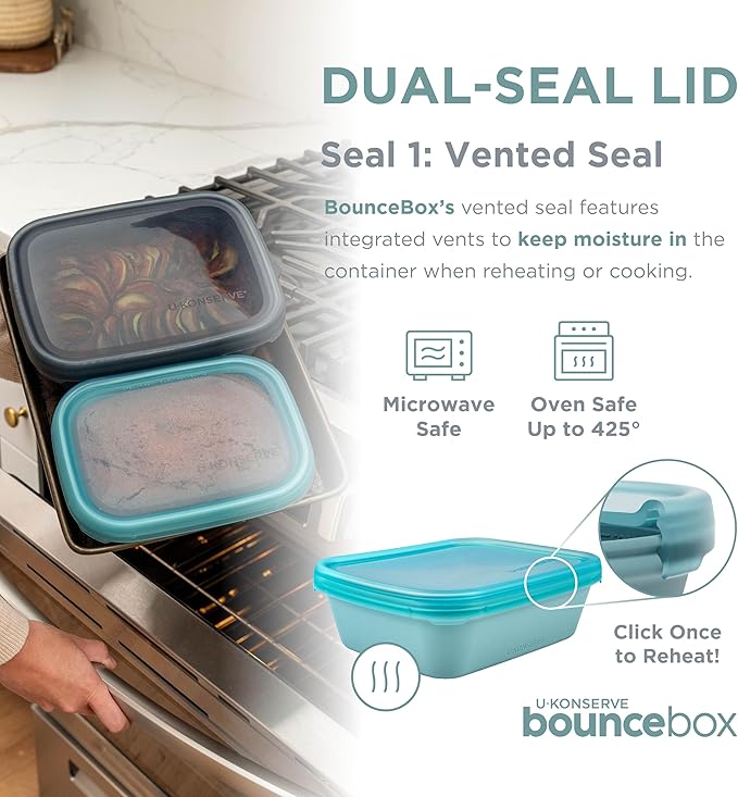 U Konserve Platinum Silicone Food Storage Bento Box Dual Seal Rectangle Container - Leak Proof, Shatter Proof, Dishwasher Safe, Plastic Free - 24oz (Seafoam)
