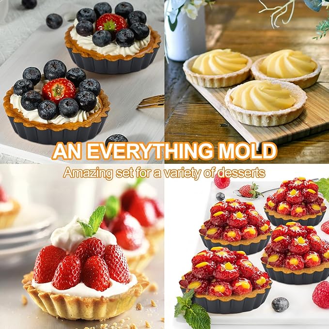 Tart Pans with Removable Bottom, Quiche Pans Nonstick Fluted Tart Pans for Pie, Quiches, Tartlets (4 Inch-9Pcs)