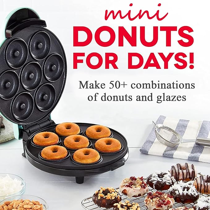 Mini Donut Maker,Electric Mini Doughnut Maker Machine, Makes 7 Mini Donutss, Non-Stick Mini Donut Machine, Easy Clean Doughnuts Maker Kit red (Red)