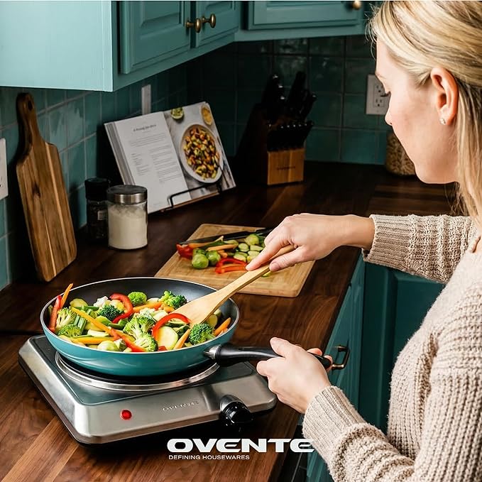 OVENTE Countertop Infrared Single Burner, 1000W Electric Hot Plate w/ 7.5” Ceramic Glass Cooktop, 6 Level Temperature Setting & Easy to Clean Base, Compact Stove for Home Dorm Office, Silver BGI201S