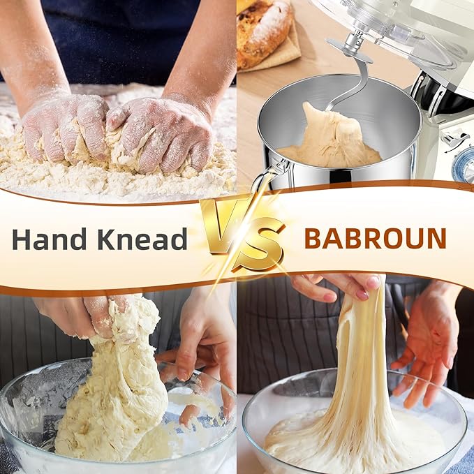 Dough Mixer 8.45 QT Electric Mixer - 660W 6 Speed Large Capacity Kitchen Stand Mixer with Whisk Dough Hook Mixing Beater Household Food Mixer for Baking Cakes Cookie Bread Salad
