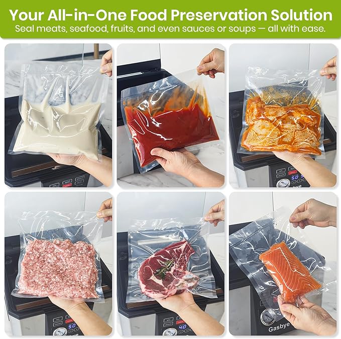 Gasbye Chamber Vacuum Sealer – 5.3QT Large Chamber, Replaceable 11.5" Sealing Bar with Double Seal, Perfect for Meats, Soups, Sauces & Liquids, Includes 30 Pre-Cut Vacuum Bags, Stainless Steel